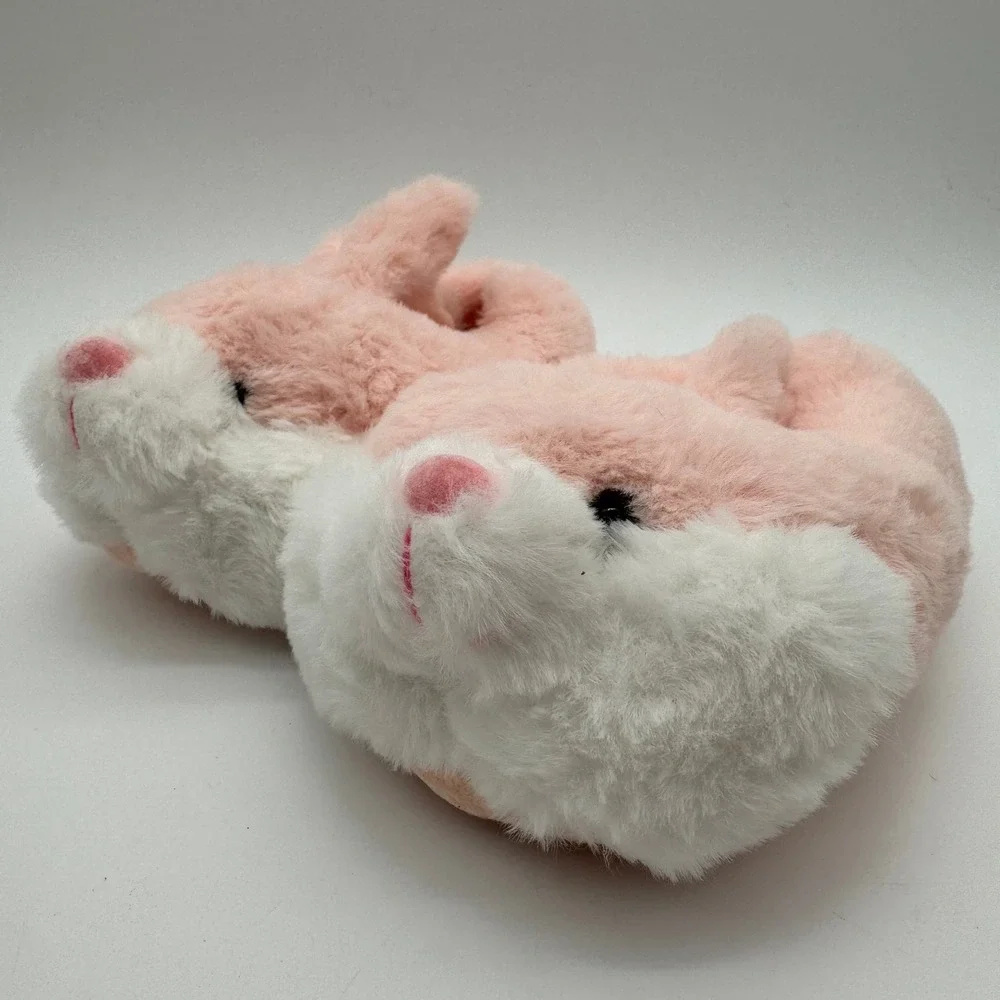 Kids Bunny Rabbit Plush Slippers Pink White Size 1-1.5 Cute Animal House Shoes